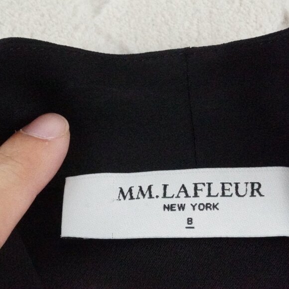 MM Lafleur Tory 5.0 Crepe Collared V-Neck Sheath Dress 8 in Black Faux Wrap - Picture 6 of 16